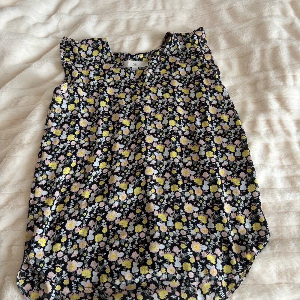 LOFT Floral Tank Top - Black, Yellow, White